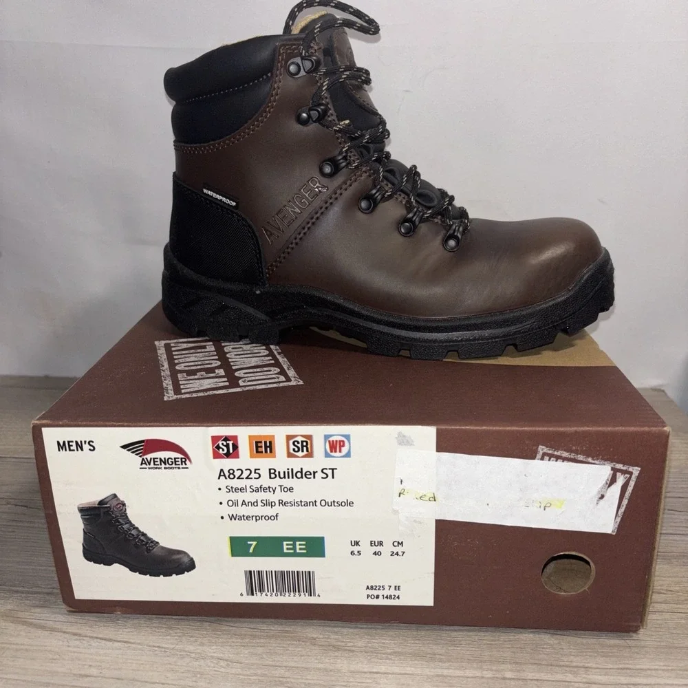Men's 7 EE Avenger Brown Ankle Waterproof Work Boot Steel ToeA8225 Builder ST